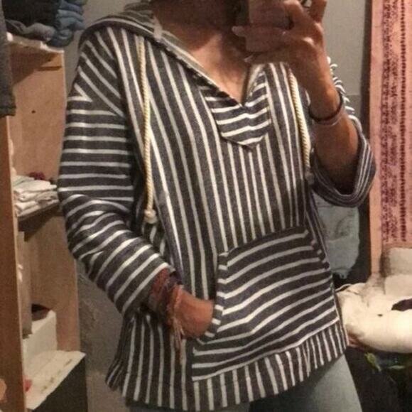 J. Crew XXS Comfy Striped Hooded Beach Poncho Navy - Picture 4 of 5